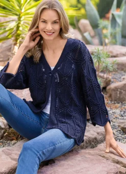 Hot Strickjacke in effektvoller Häkeloptik Damen Strickjacken|Basics