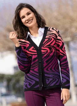 Outlet Strickjacke in Jacquard-Dessin Damen Strickjacken
