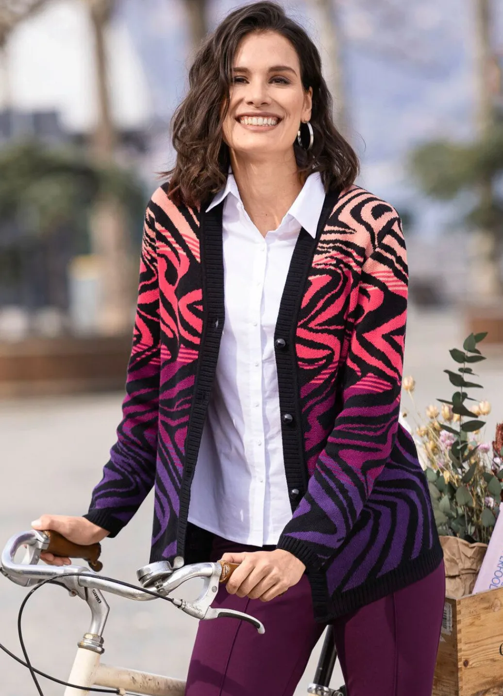 Outlet Strickjacke in Jacquard-Dessin Damen Strickjacken