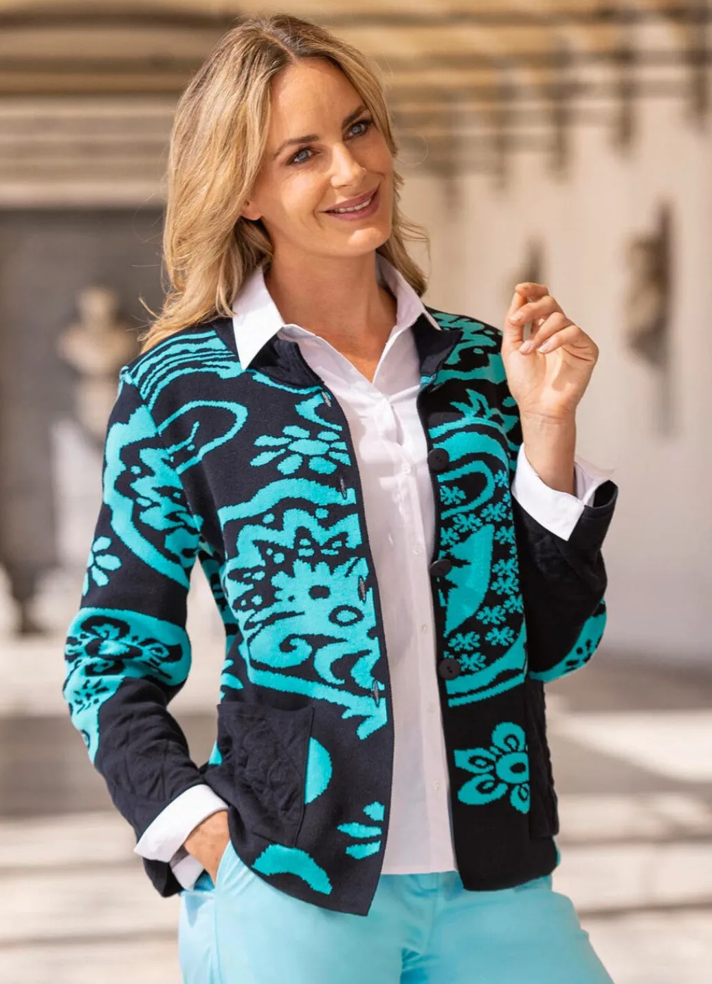 Online Strickjacke in Jacquard-Dessin Damen Strickjacken