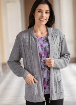 Discount Strickjacke mit dekorativem Strukturmix Damen Strickjacken|Basics