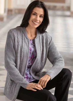 Discount Strickjacke mit dekorativem Strukturmix Damen Strickjacken|Basics