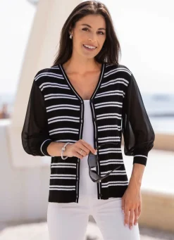 Clearance Strickjacke mit feinen Chiffonärmeln Damen Strickjacken|Abendmode