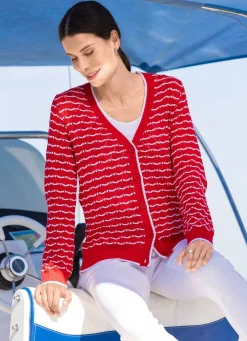Hot Strickjacke mit feinen Ringeln und Ajourrauten Damen Strickjacken