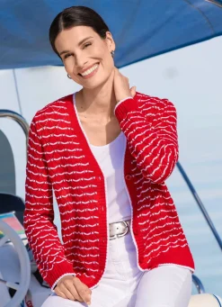 Hot Strickjacke mit feinen Ringeln und Ajourrauten Damen Strickjacken