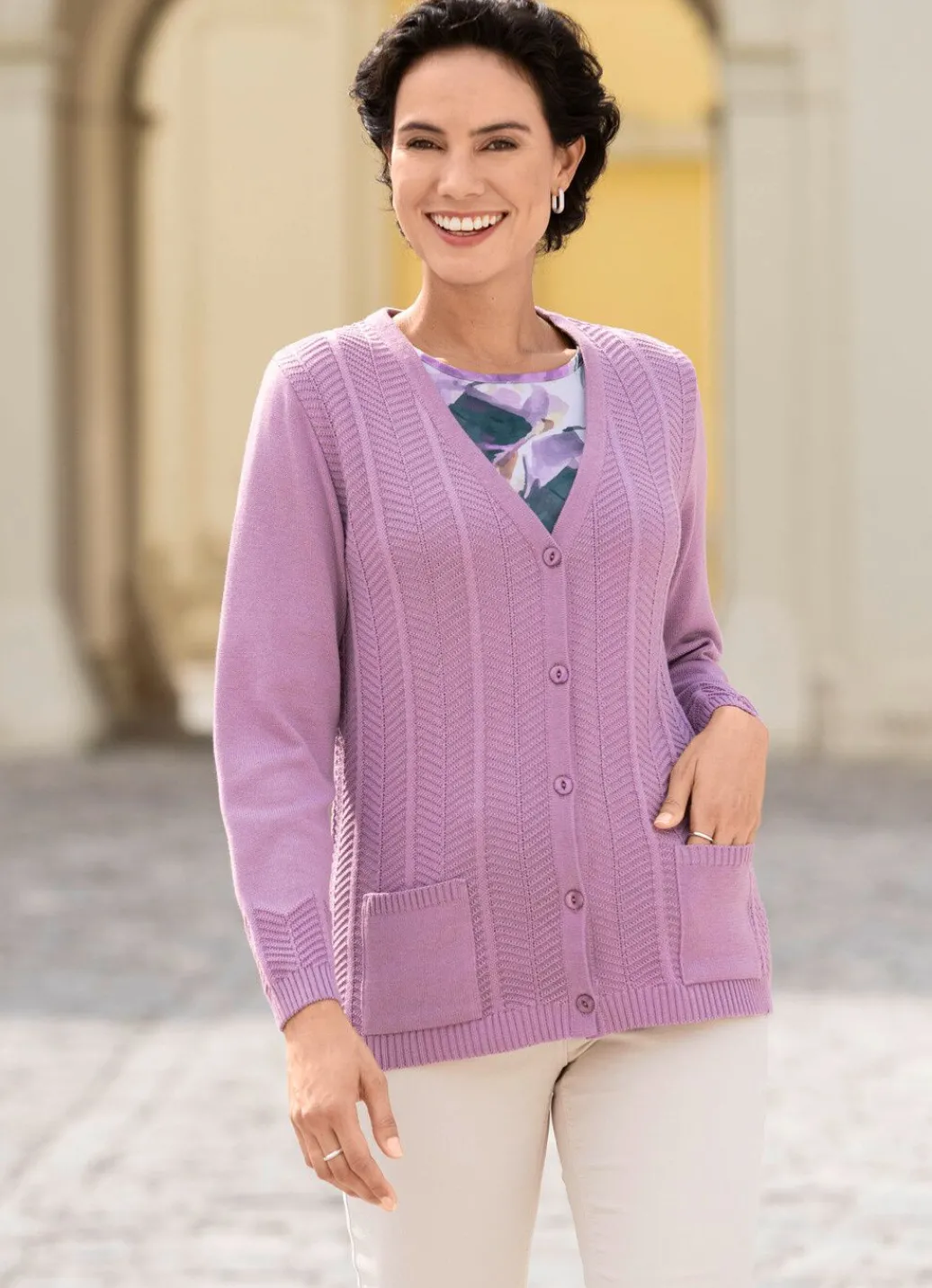 Best Strickjacke mit feinen Strukturstreifen Damen Strickjacken|Basics
