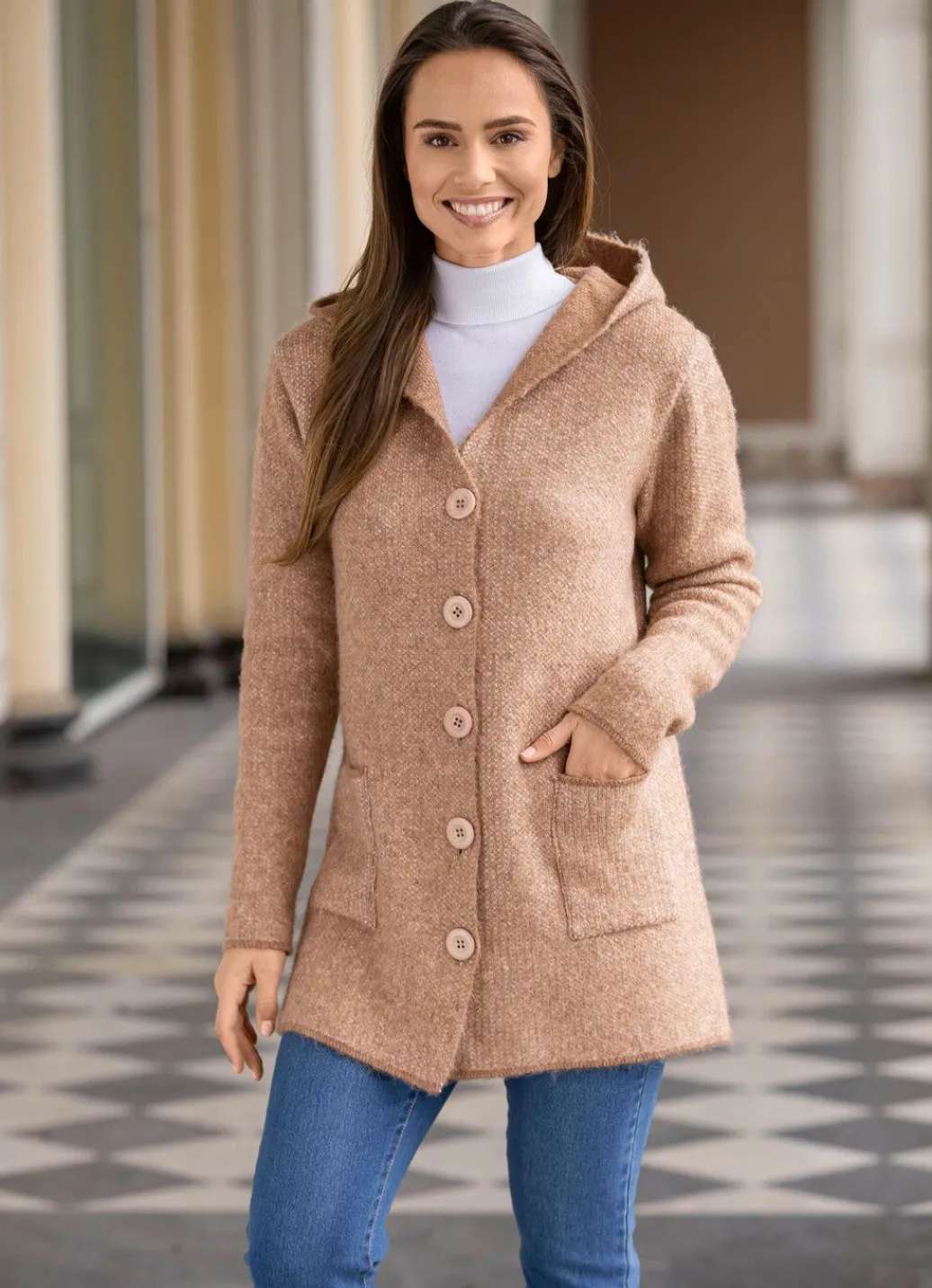 Hot Strickjacke mit Kapuze Damen Strickjacken|Basics