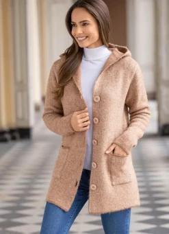 Hot Strickjacke mit Kapuze Damen Strickjacken|Basics