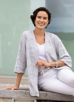 Online Strickjacke mit Mustermix im Wellendessin Damen Strickjacken|Basics