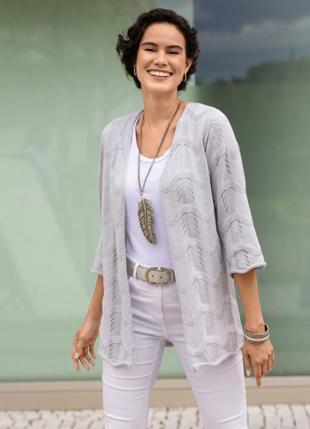 Online Strickjacke mit Mustermix im Wellendessin Damen Strickjacken|Basics