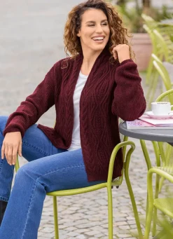 Sale Strickjacke mit Perlfangakzenten Damen Strickjacken|Basics