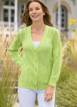 Outlet Strickjacke mit Schmetterling-Dessin Damen Strickjacken|Basics