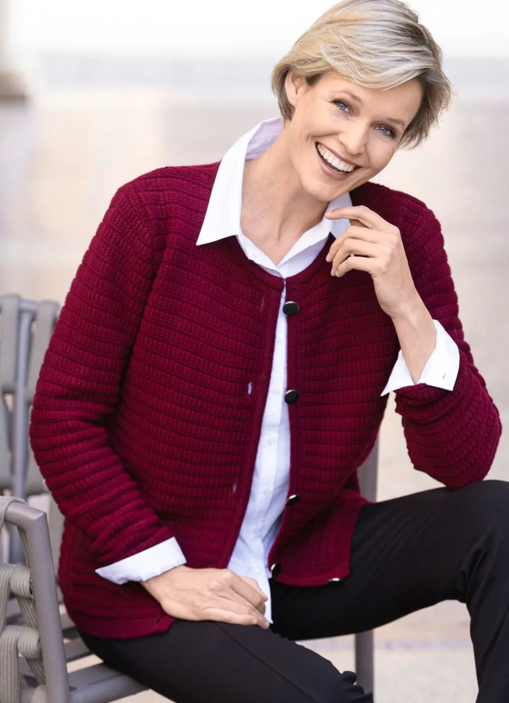 Sale Strickjacke mit Struktur allover Damen Strickjacken|Basics