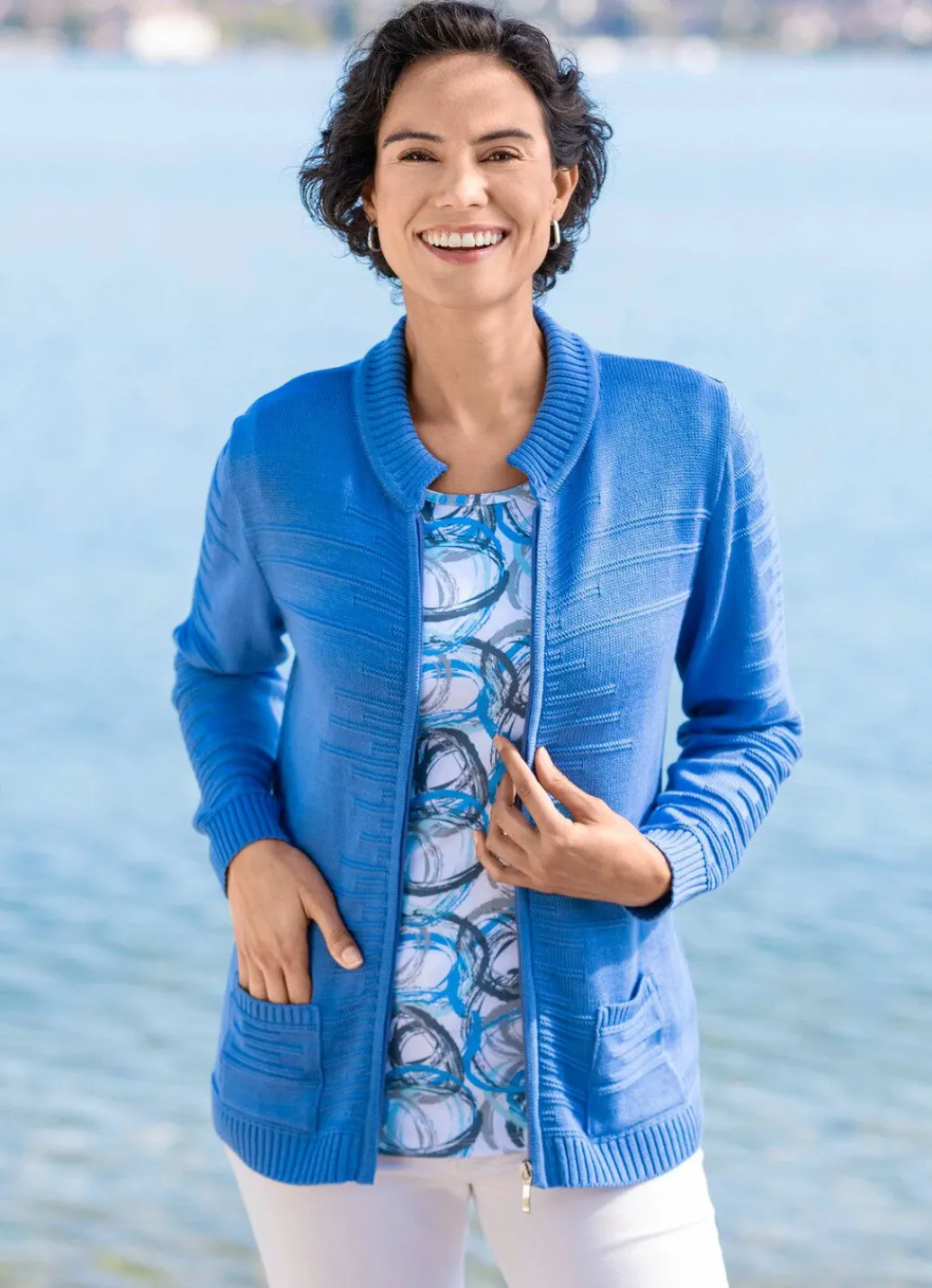 New Strickjacke mit Strukturstreifen Damen Strickjacken|Basics