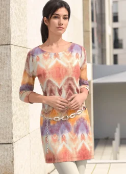 Damen Mona Tuniken|Pullover<Strick-Tunika in bedrucktem Feinstrick