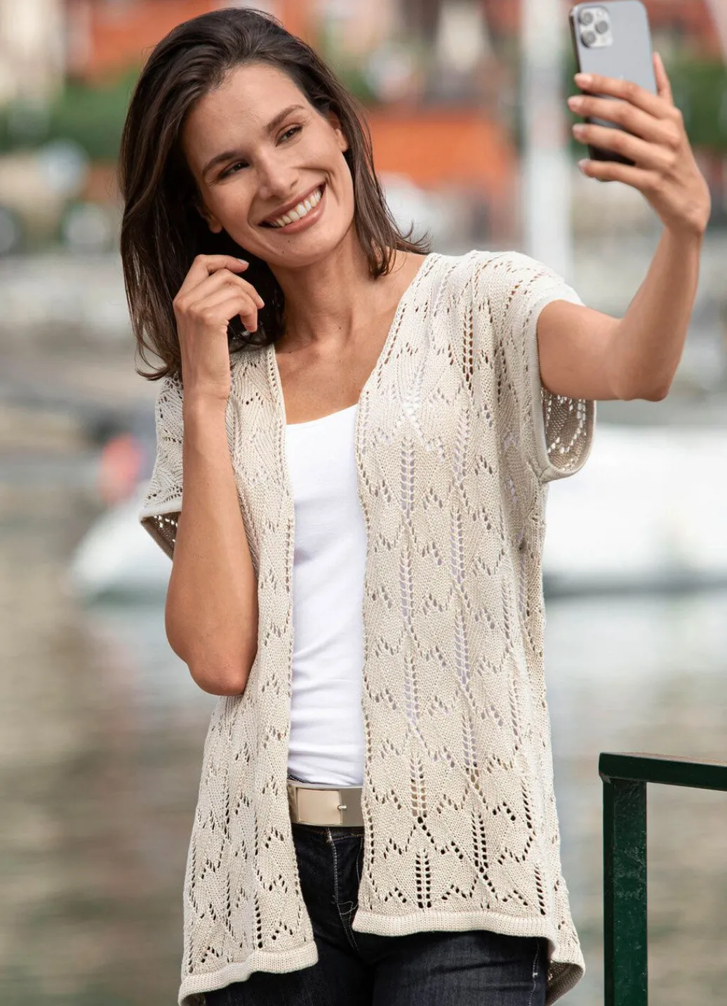 New Strickweste mit Ajourmuster Damen Strickwesten|Basics