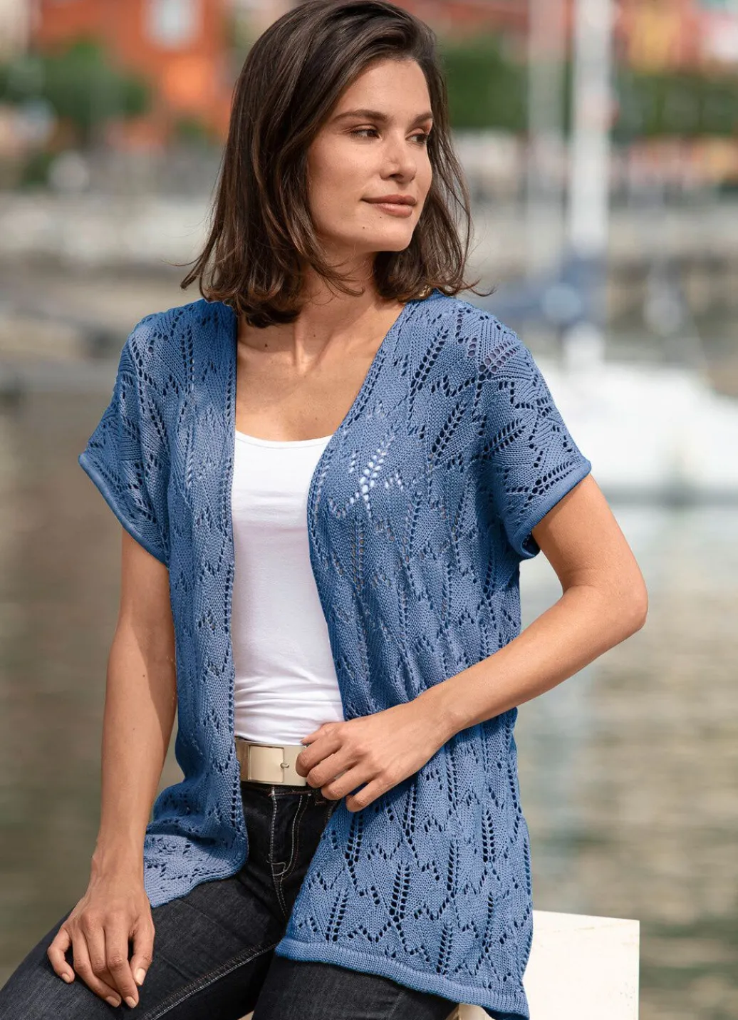 Sale Strickweste mit Ajourmuster Damen Strickwesten|Basics