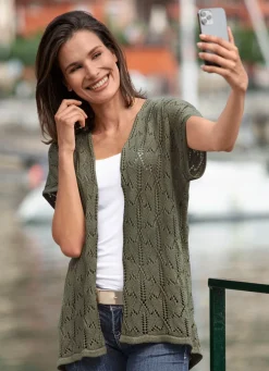 Outlet Strickweste mit Ajourmuster Damen Strickwesten|Basics