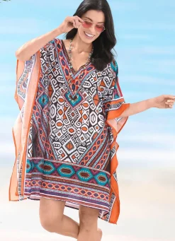 Damen Mona Strandkleider|Sommerkleider<Sunflair Tunika mit platziertem Druckdessin, leicht transparent