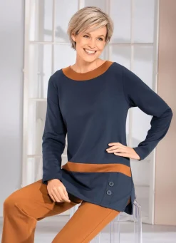 Discount Sweatshirt mit Kontrastblende in 2 Farben Damen Langarm