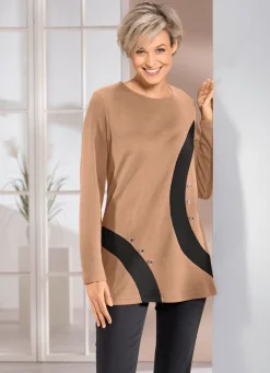 Hot Sweatshirt mit kontrastfarbenen Einsätzen in 2 Farben Damen Langarm