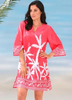 Damen Mona Strandkleider|Sommerkleider<Tunika mit Palmendruck, reine Baumwolle