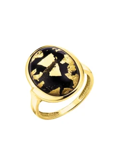 Hot Unikat: Damenring mit Onyx, beh. und Bergkristall mit Blattgold-Triplette Damen Ringe