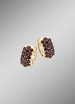 Best Vergoldete Creolen mit Granat Damen Ohrschmuck