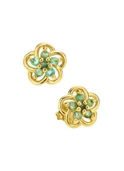 Sale Vergoldete Ohrstecker mit echt Smaragd Damen Ohrschmuck