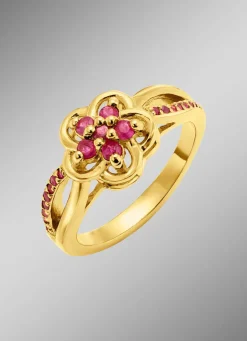 New Vergoldeter Damenring mit echt Rubin Damen Ringe