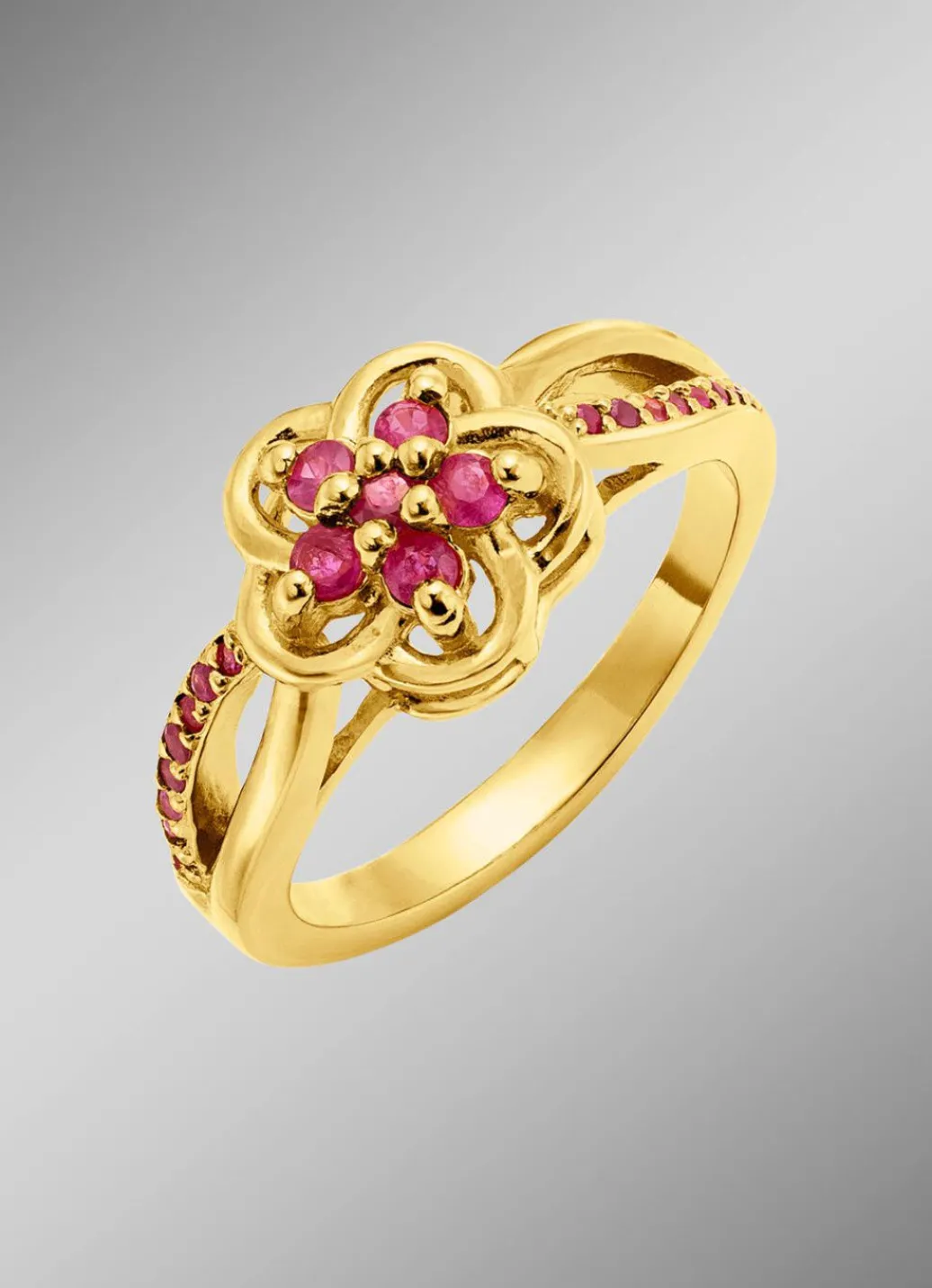 New Vergoldeter Damenring mit echt Rubin Damen Ringe