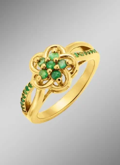 Online Vergoldeter Damenring mit echt Smaragd Damen Ringe