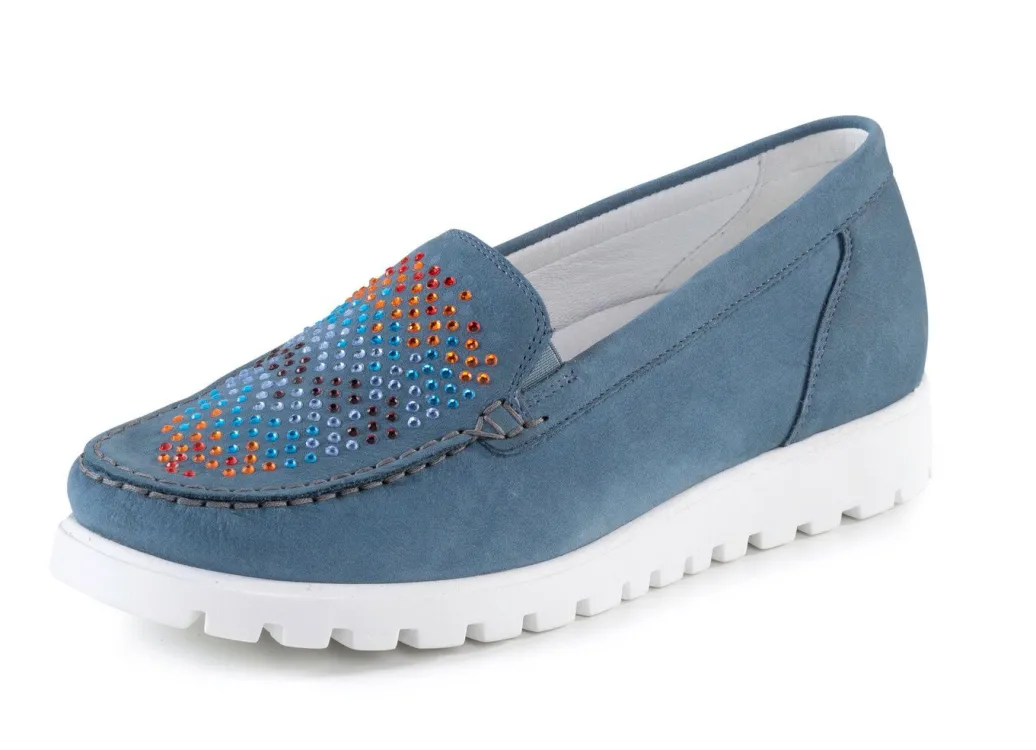 Hot Waldläufer Mokassin-Slipper mit bunten Glitzersteinchen besetzt Damen Slipper