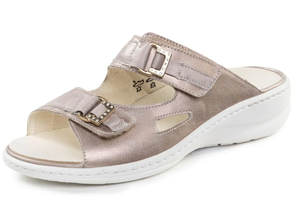 Discount Waldläufer Pantolette mit Metallschmuck mit Glitzersteinchen Damen Pantoletten
