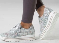 Online Waldläufer Sneaker aus floral bedrucktem Nubukleder Damen Sneaker & Sportschuhe|Schnürschuhe