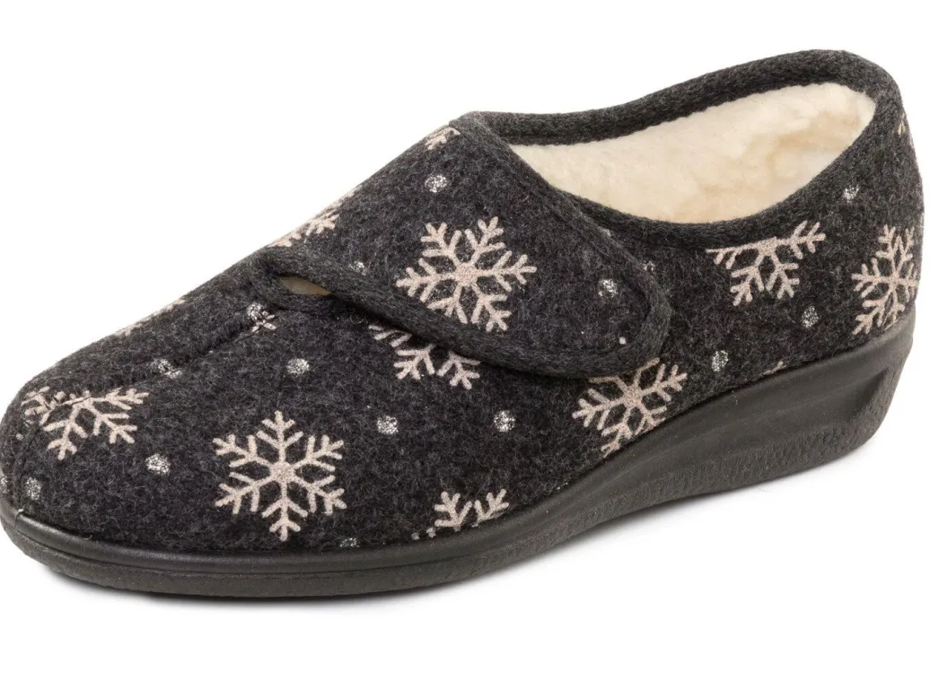 Discount Warme Damen-Hausschuhe, Weite H, mit Klettverschluss Damen Hausschuhe
