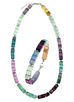 Best Wunderschöne Garnitur mit Hämatit, beh. und Fluorit in Multicolor Damen Halsketten|Armbänder