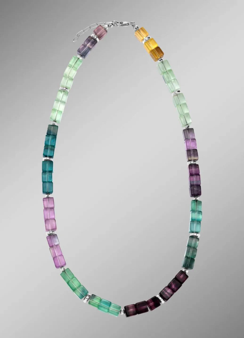 Best Wunderschöne Garnitur mit Hämatit, beh. und Fluorit in Multicolor Damen Halsketten|Armbänder