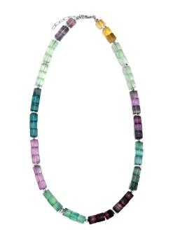 Best Wunderschöne Garnitur mit Hämatit, beh. und Fluorit in Multicolor Damen Halsketten|Armbänder