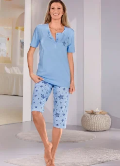 Damen Mona Schlafanzüge<Zweierpack Schlafanzüge mit kurzen Ärmeln und wadenlanger Hose