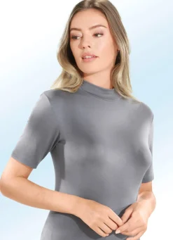 New Zweierpack Shirts mit Stehkragen und kurzen Ärmeln Damen Unterhemden|Kurzarm