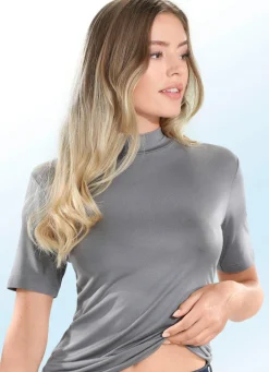 New Zweierpack Shirts mit Stehkragen und kurzen Ärmeln Damen Unterhemden|Kurzarm
